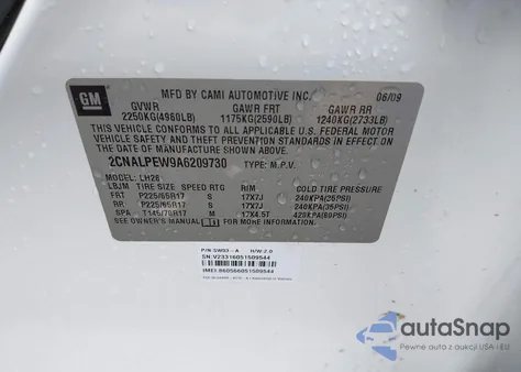 2010 Chevrolet Equinox Lt из США, поврежденный, VIN 2CNALPEW9A6209730